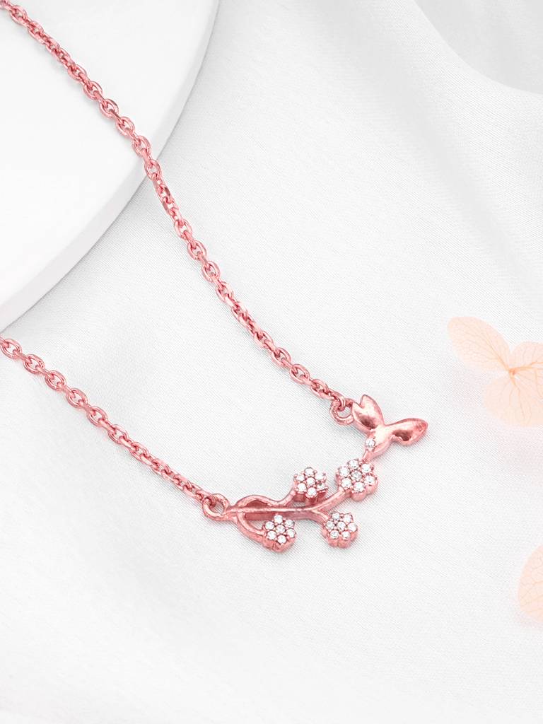 Giva 925 Sterling Silver Rose Gold Floral Vine Necklace