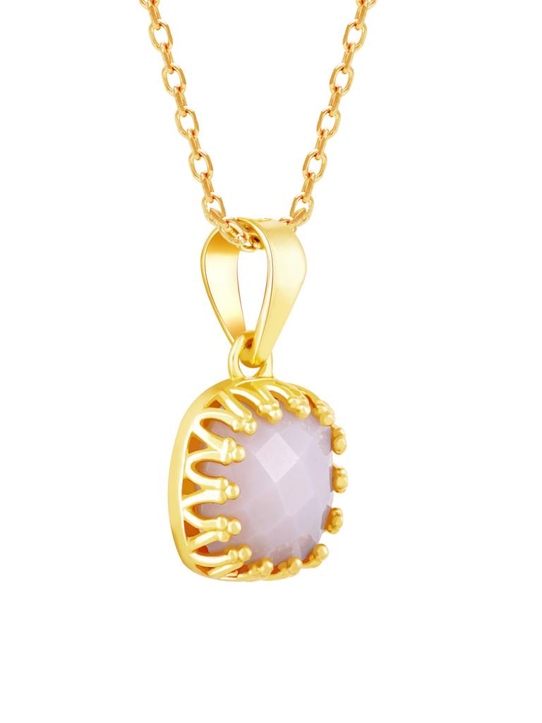 GIVA 925 Sterling Silver Golden White Chalcedony Pendant with link Chain