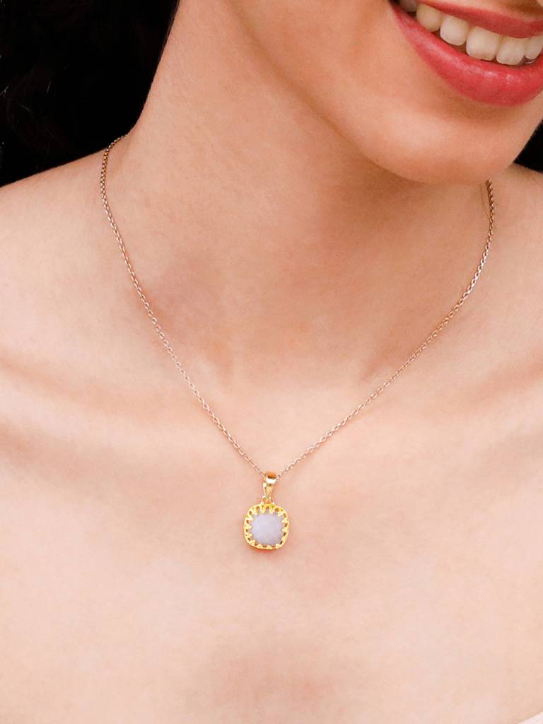 GIVA 925 Sterling Silver Golden White Chalcedony Pendant with link Chain