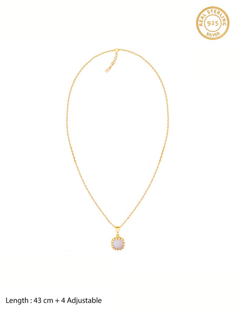 GIVA 925 Sterling Silver Golden White Chalcedony Pendant with link Chain