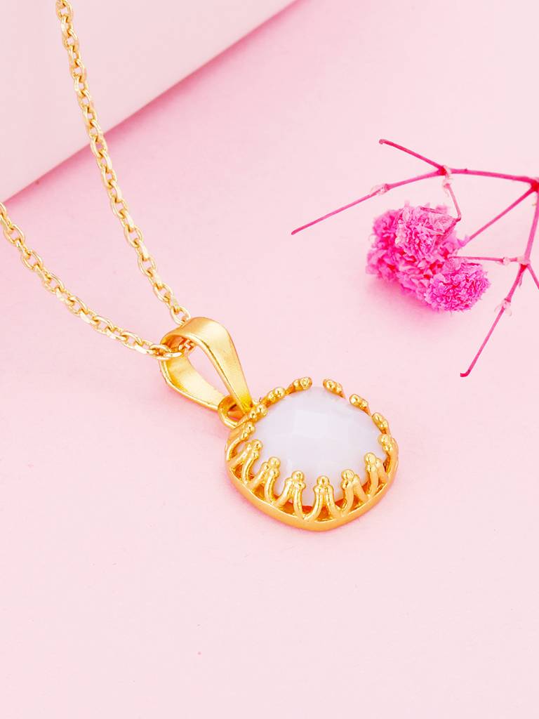 GIVA 925 Sterling Silver Golden White Chalcedony Pendant with link Chain