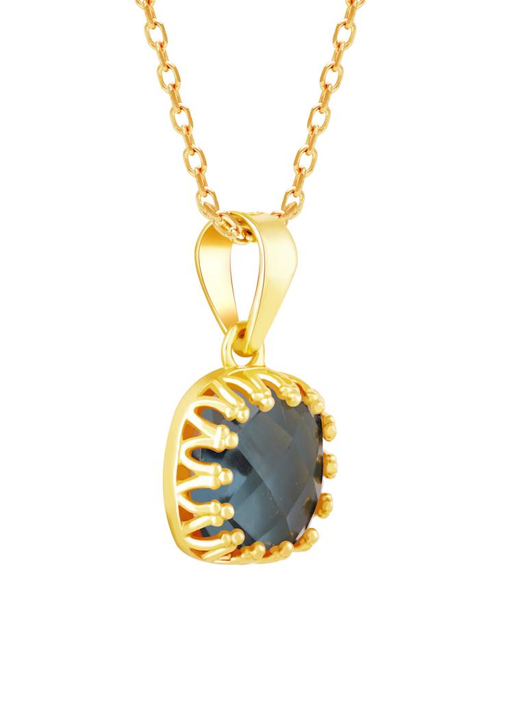 GIVA 925 Sterling Silver Golden Galaxy Blue Chalcedony Pendant with Link Chain