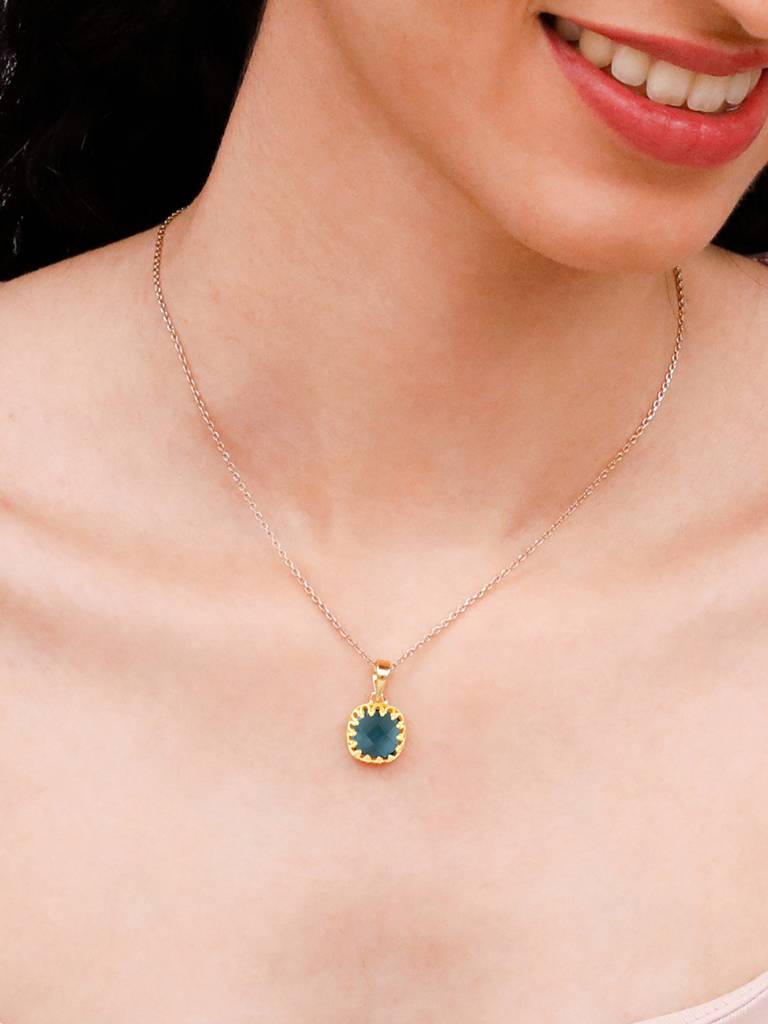 GIVA 925 Sterling Silver Golden Galaxy Blue Chalcedony Pendant with Link Chain