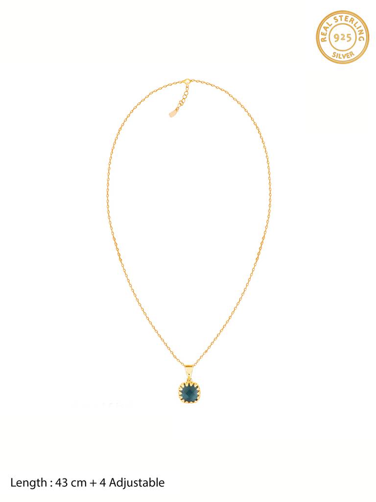 GIVA 925 Sterling Silver Golden Galaxy Blue Chalcedony Pendant with Link Chain