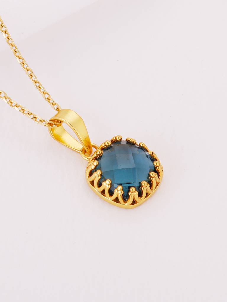 GIVA 925 Sterling Silver Golden Galaxy Blue Chalcedony Pendant with Link Chain