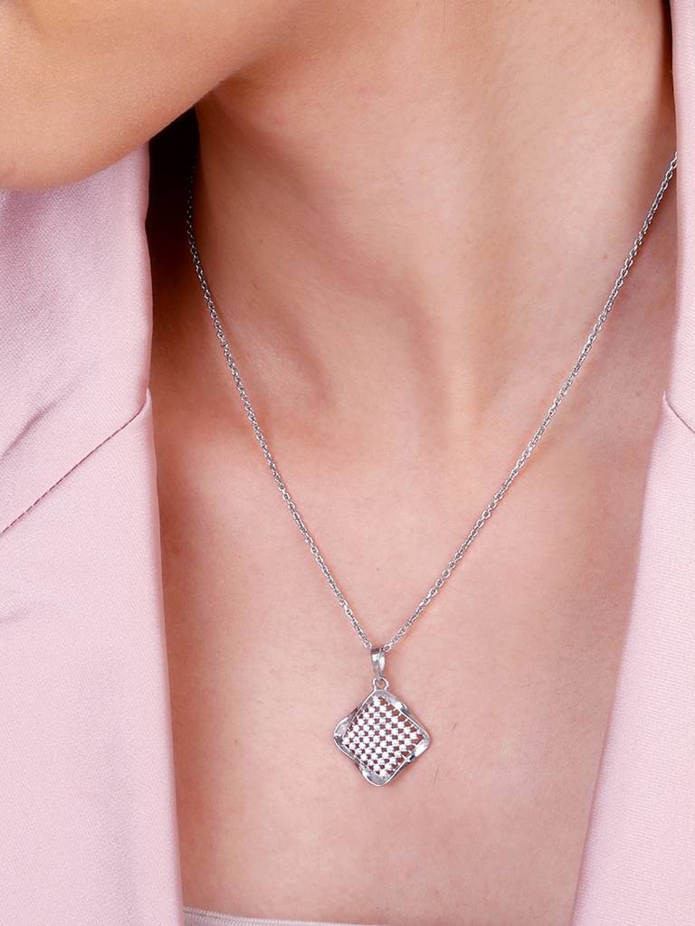 Giva 925 Sterling Silver Classic Cut Square Pendant With Link Chain