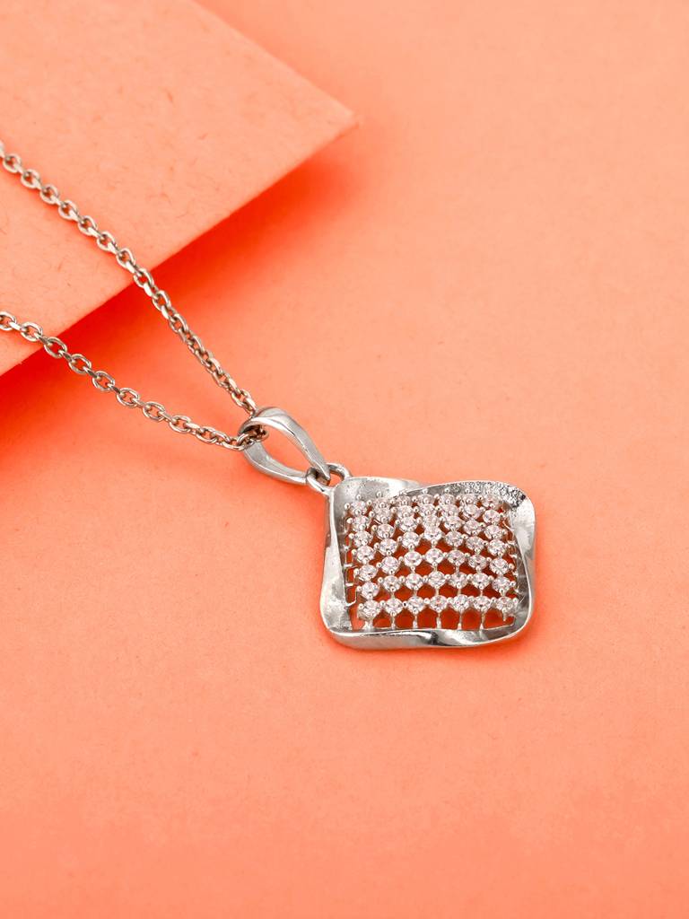 Giva 925 Sterling Silver Classic Cut Square Pendant With Link Chain