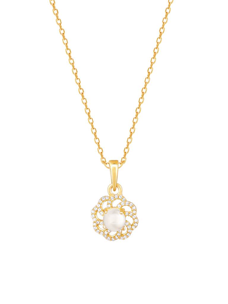 Giva 925 Sterling Silver Golden Pearl Of Bloom Pendant With Link Chain