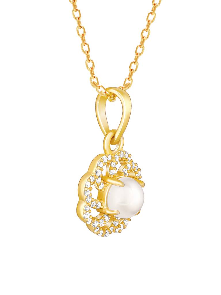 Giva 925 Sterling Silver Golden Pearl Of Bloom Pendant With Link Chain