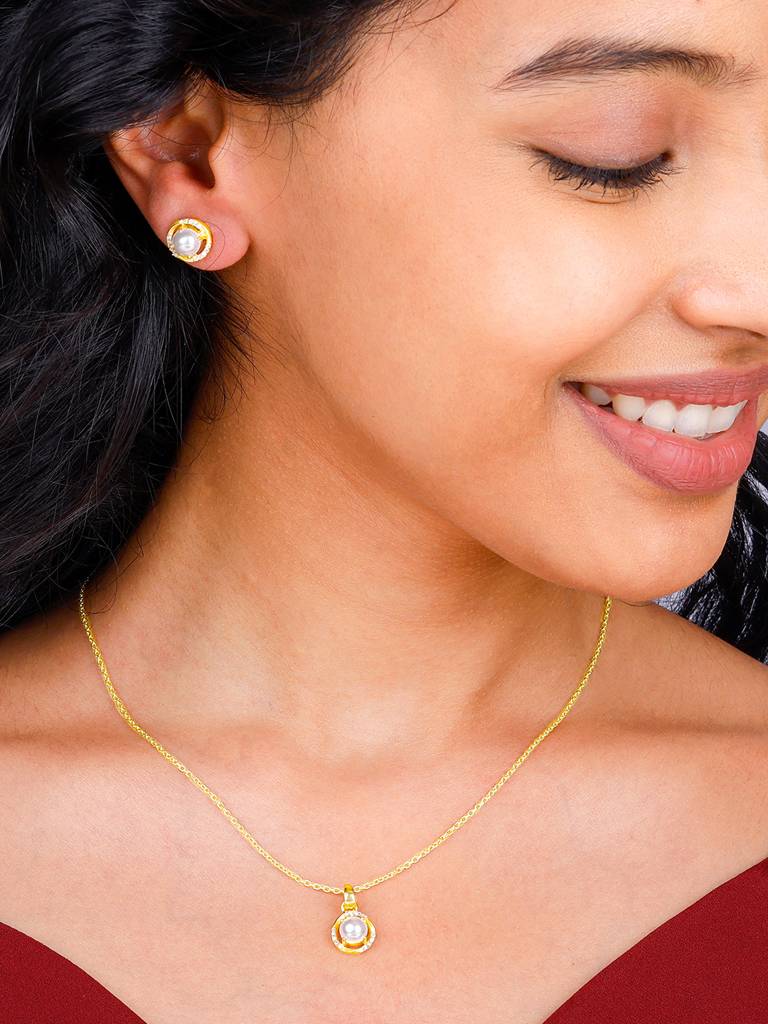 Giva 925 Sterling Silver Golden Gleaming Pearl Set