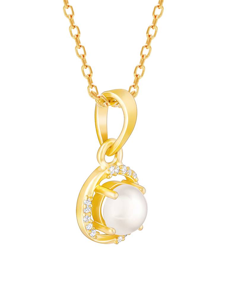 Giva 925 Sterling Silver Golden Gleaming Pearl Pendant With Link Chain