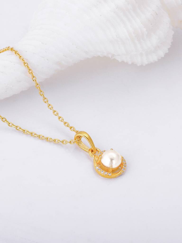 Giva 925 Sterling Silver Golden Gleaming Pearl Pendant With Link Chain