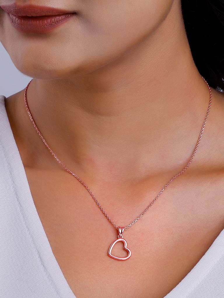Silver Rose Gold Line Heart Pendant With Box Chain : PD018