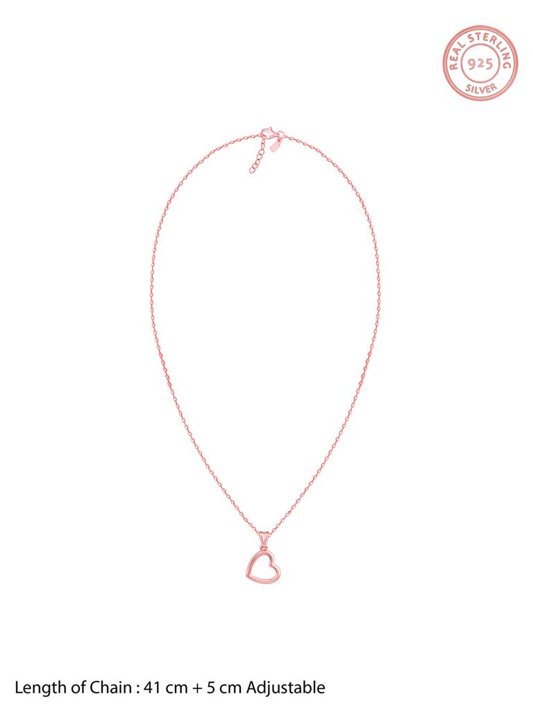 Silver Rose Gold Line Heart Pendant With Box Chain : PD018
