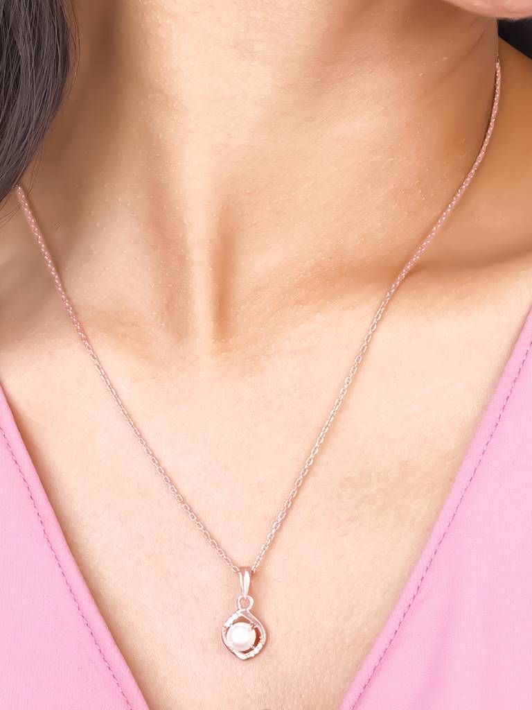 Giva 925 Sterling Silver Rose Gold Pearl Pendant With Link Chain