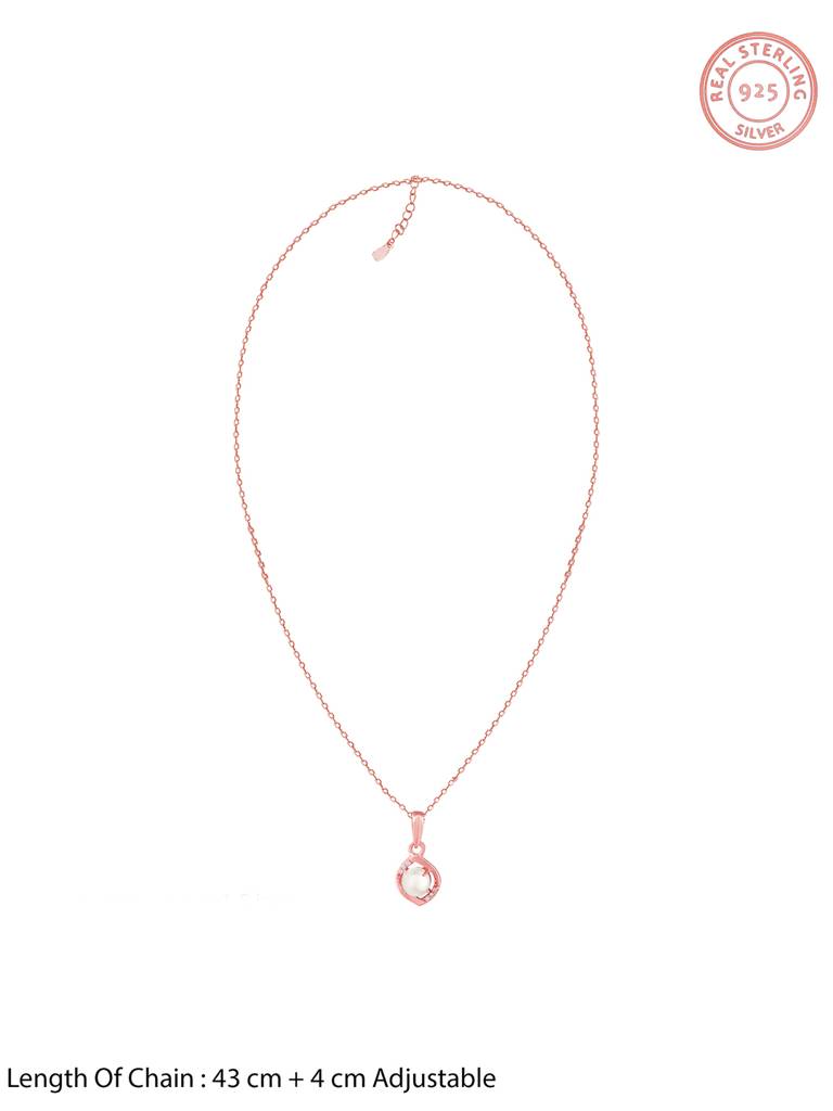 Giva 925 Sterling Silver Rose Gold Pearl Pendant With Link Chain