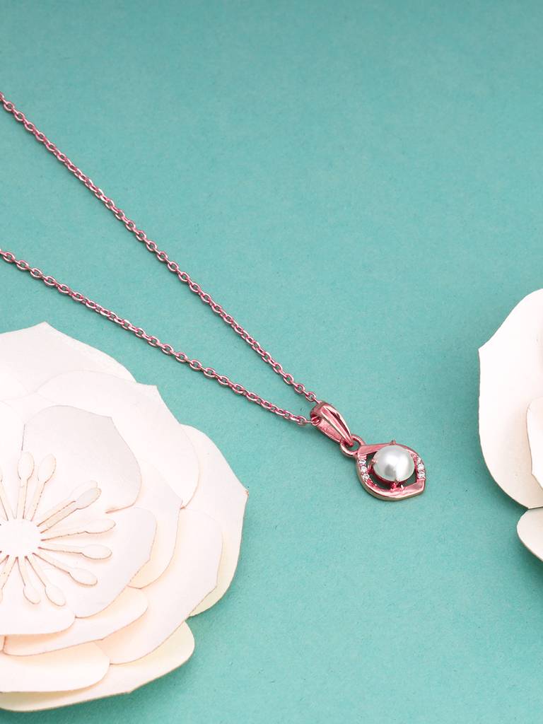 Giva 925 Sterling Silver Rose Gold Pearl Pendant With Link Chain