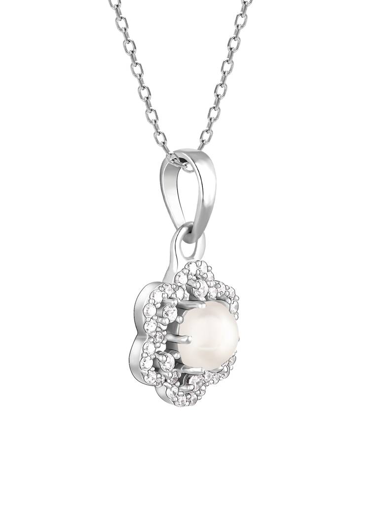 Giva 925 Sterling Silver Pearl Petal Pendant With Link Chain