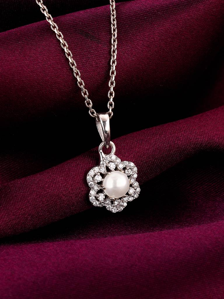 Giva 925 Sterling Silver Pearl Petal Pendant With Link Chain