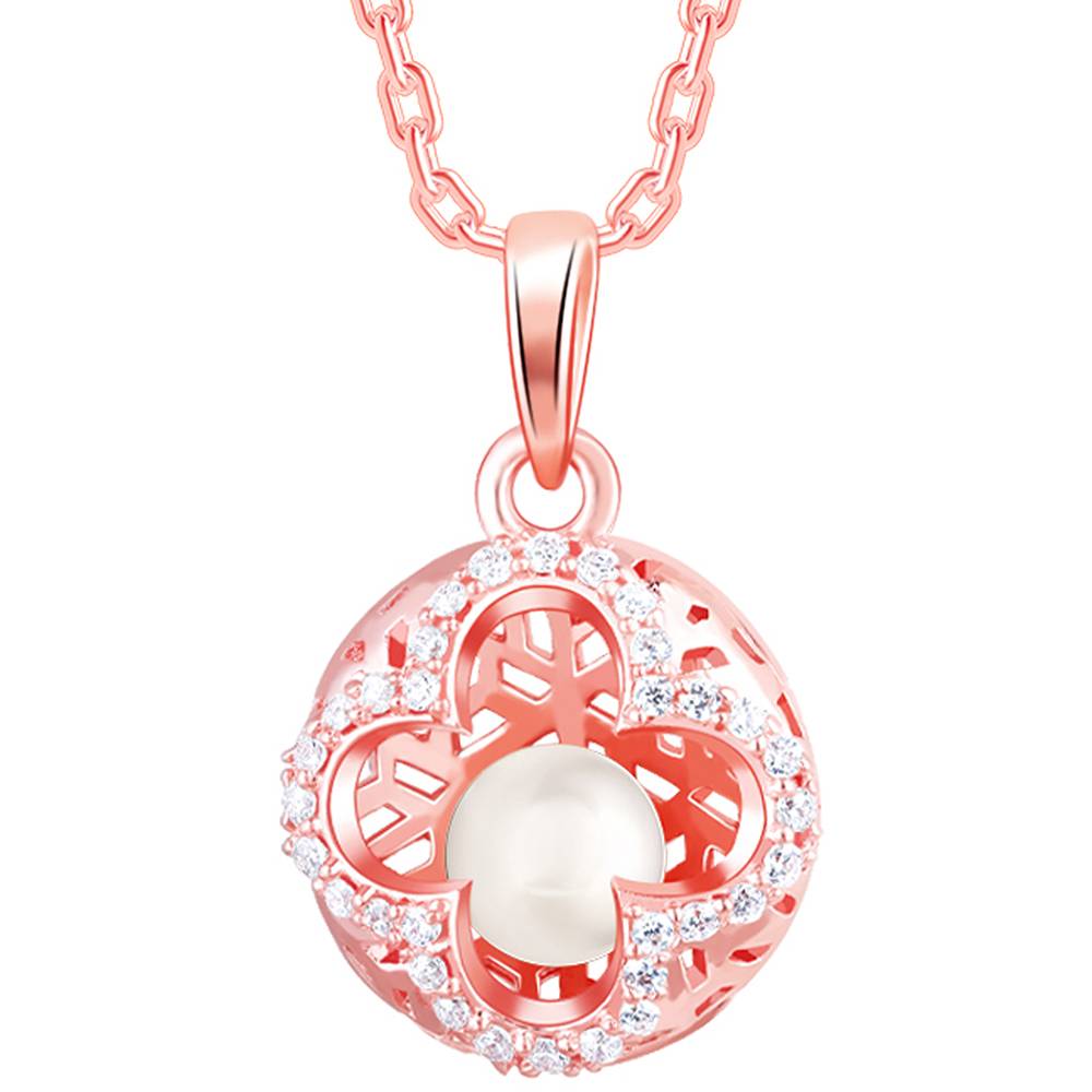 Giva 925 Silver Rose Gold Pearl In Quatrefoil Pendant : PD01903