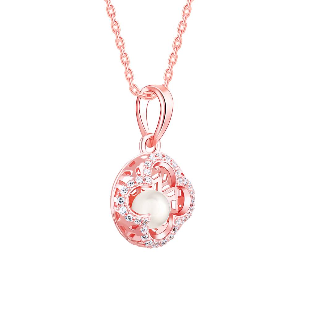 Giva 925 Silver Rose Gold Pearl In Quatrefoil Pendant : PD01903