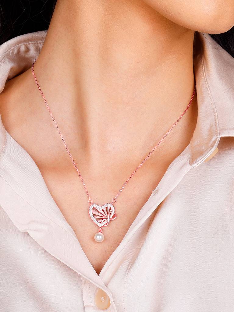 Giva 925 Sterling Silver Rose Gold Forever Heart Necklace