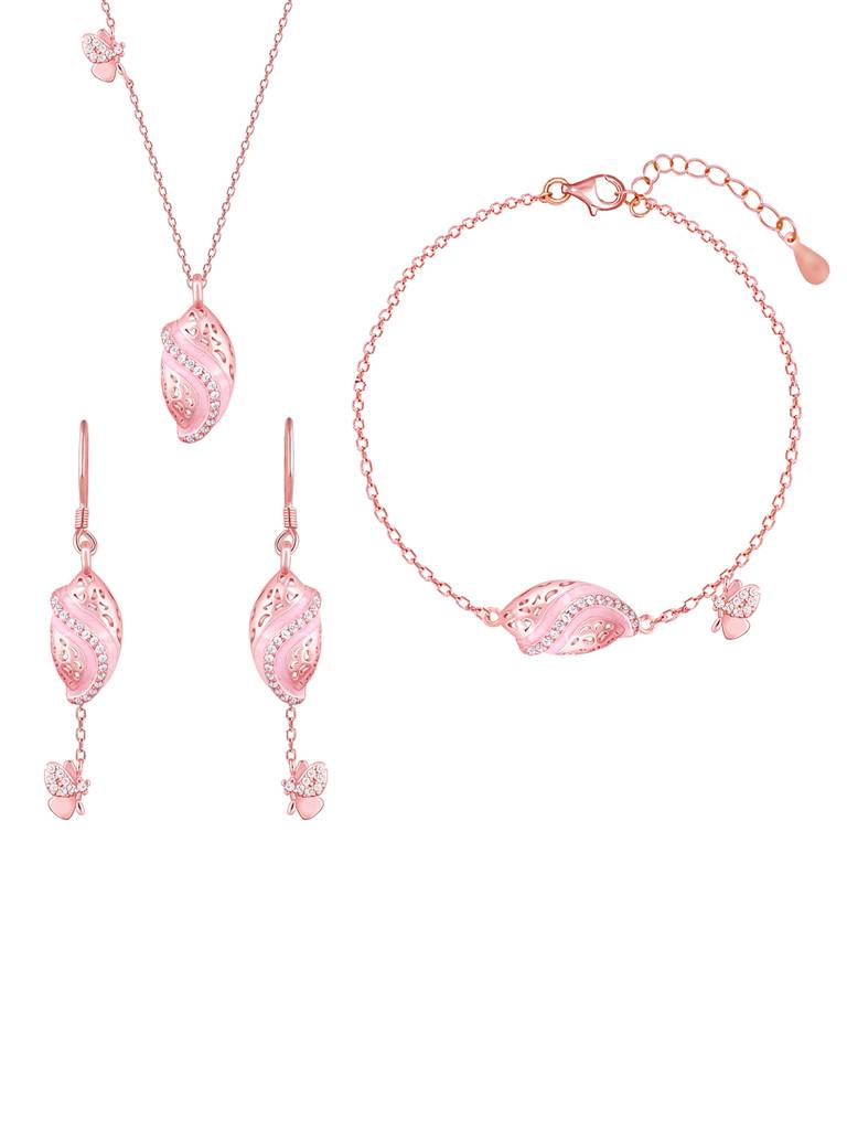 Giva 925 Sterling Silver Rose Gold Winged Beauty Set Of Three