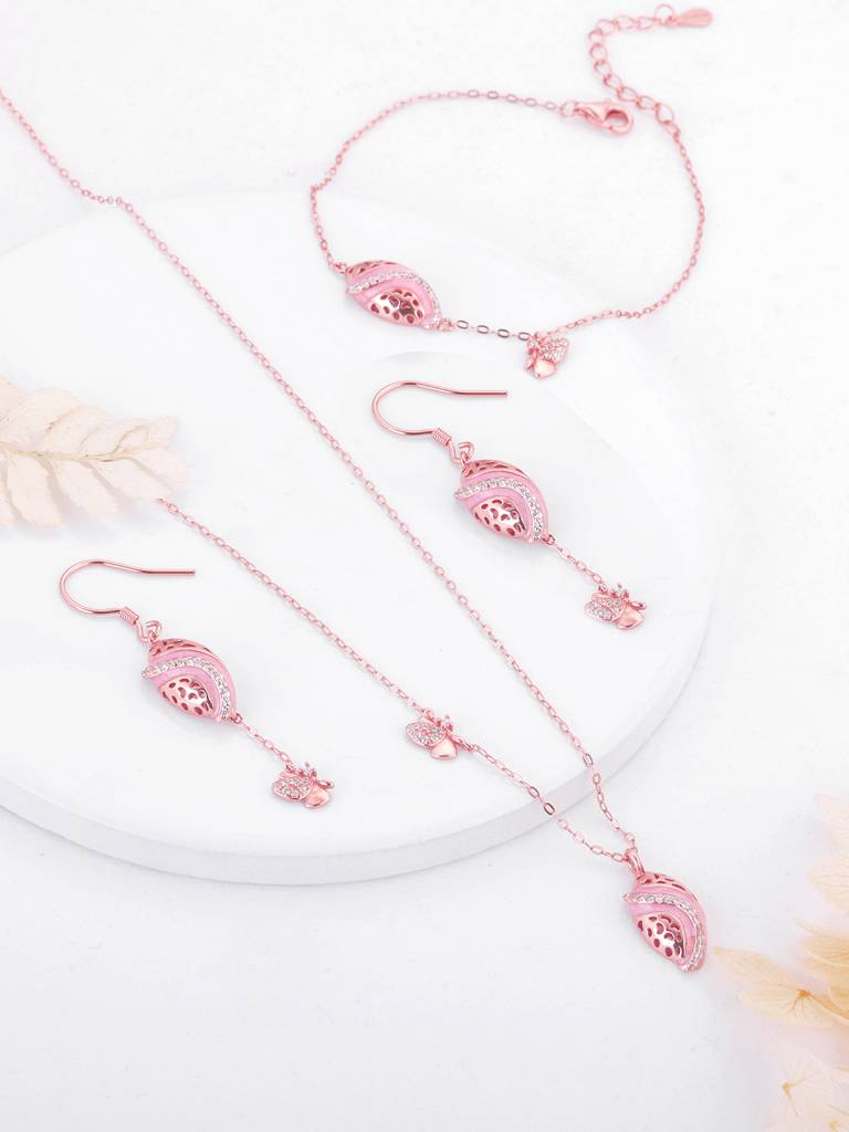 Giva 925 Sterling Silver Rose Gold Winged Beauty Set Of Three
