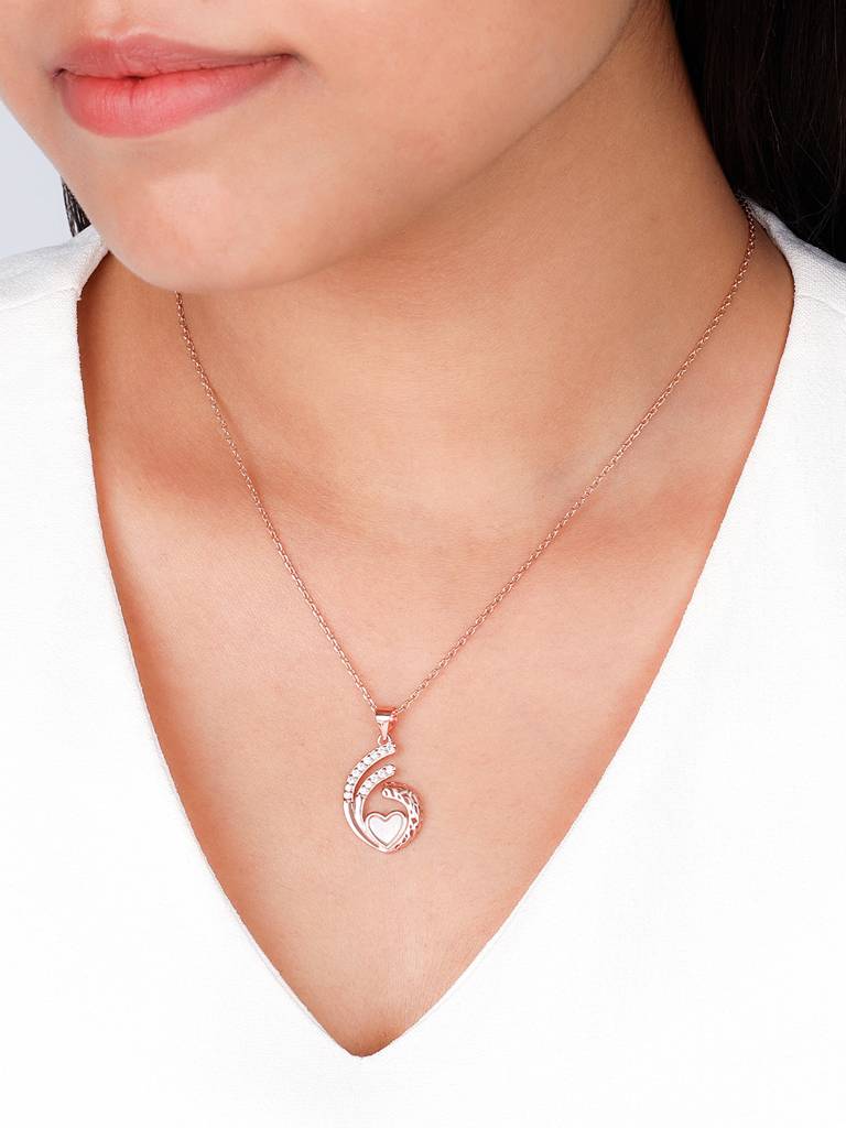 Giva 925 Sterling Silver Rose Gold Tender Affection Pendant With Link Chain