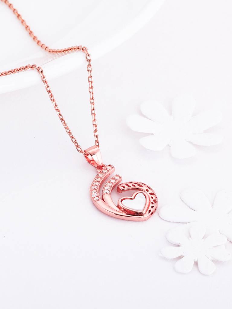 Giva 925 Sterling Silver Rose Gold Tender Affection Pendant With Link Chain