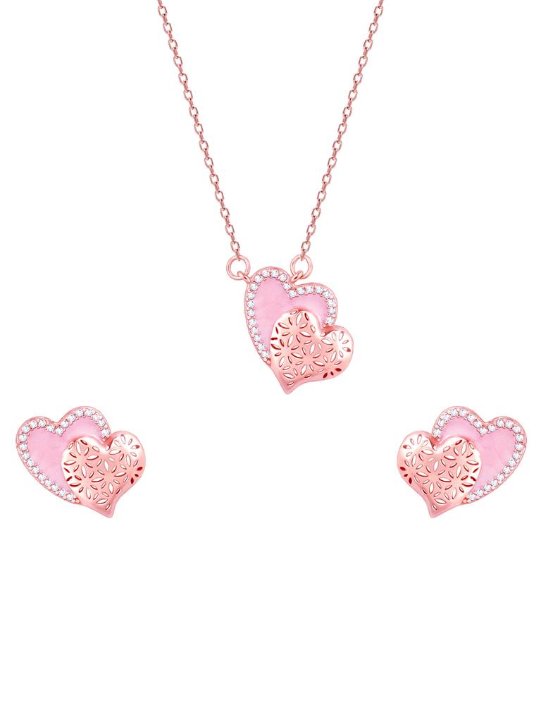 Giva 925 Sterling Silver Rose Gold Dual Heartbeat Set