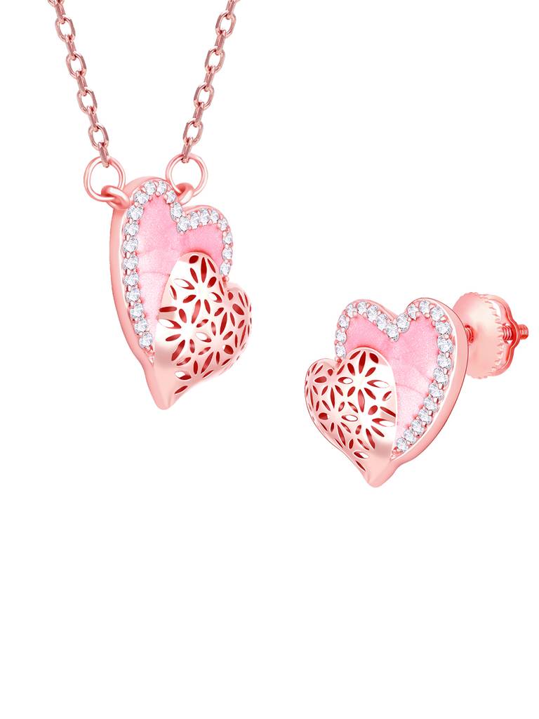 Giva 925 Sterling Silver Rose Gold Dual Heartbeat Set