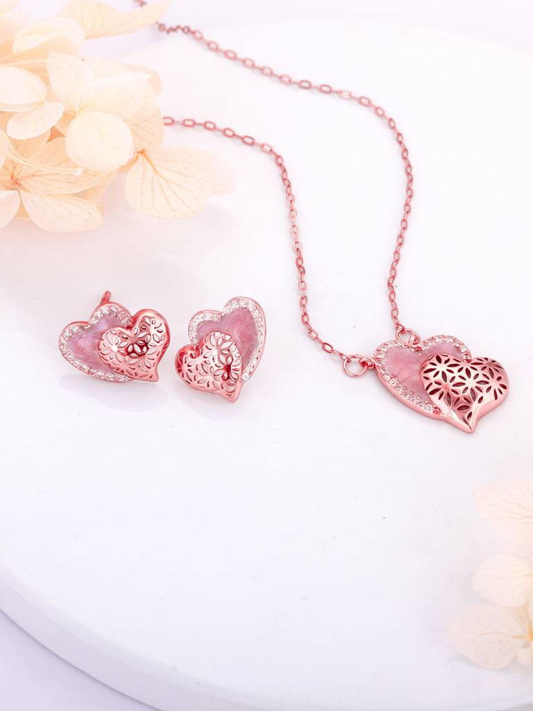 Giva 925 Sterling Silver Rose Gold Dual Heartbeat Set