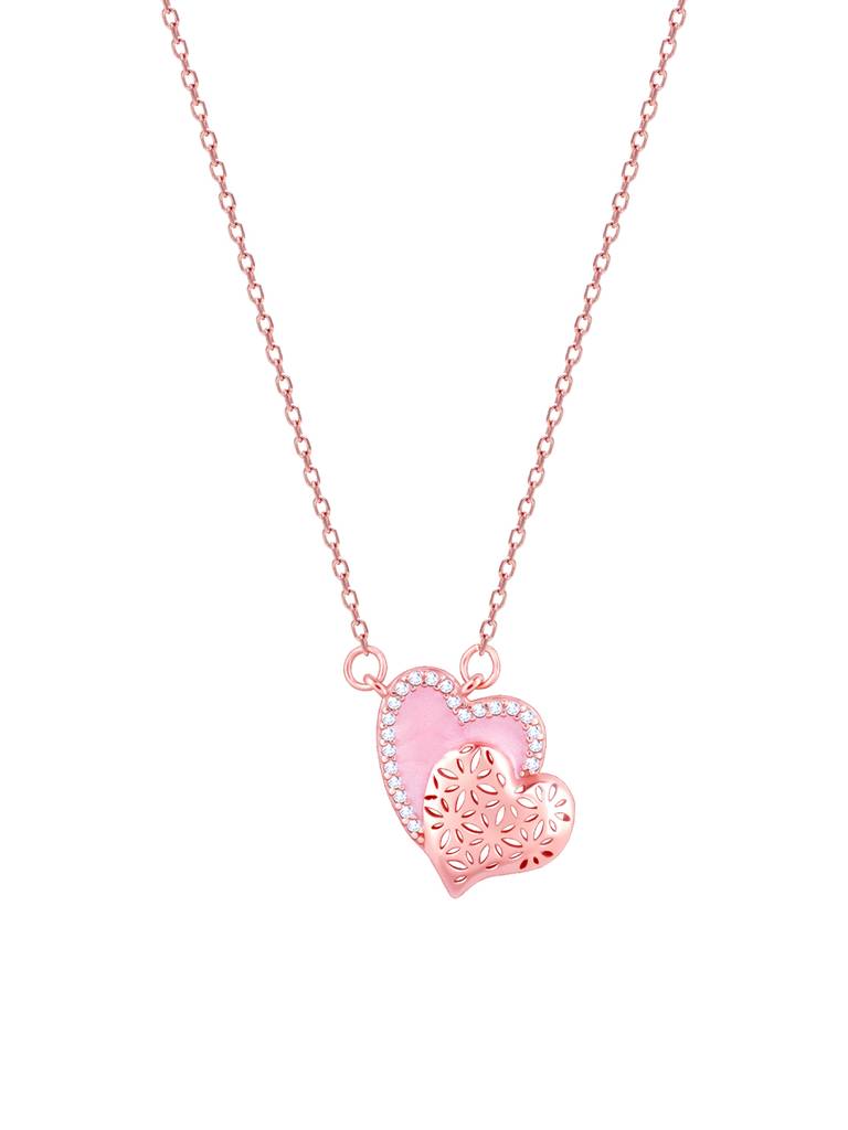 Giva 925 Sterling Silver Rose Gold Dual Heartbeat Necklace