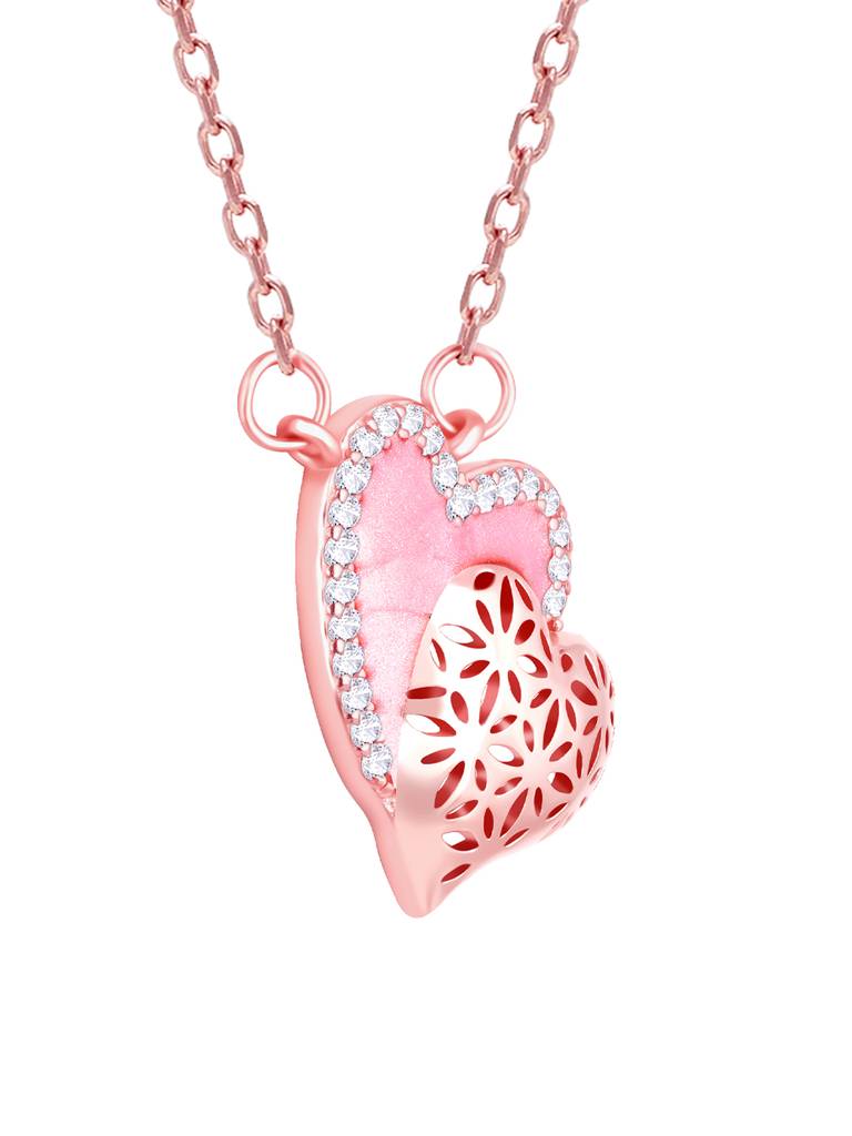 Giva 925 Sterling Silver Rose Gold Dual Heartbeat Necklace
