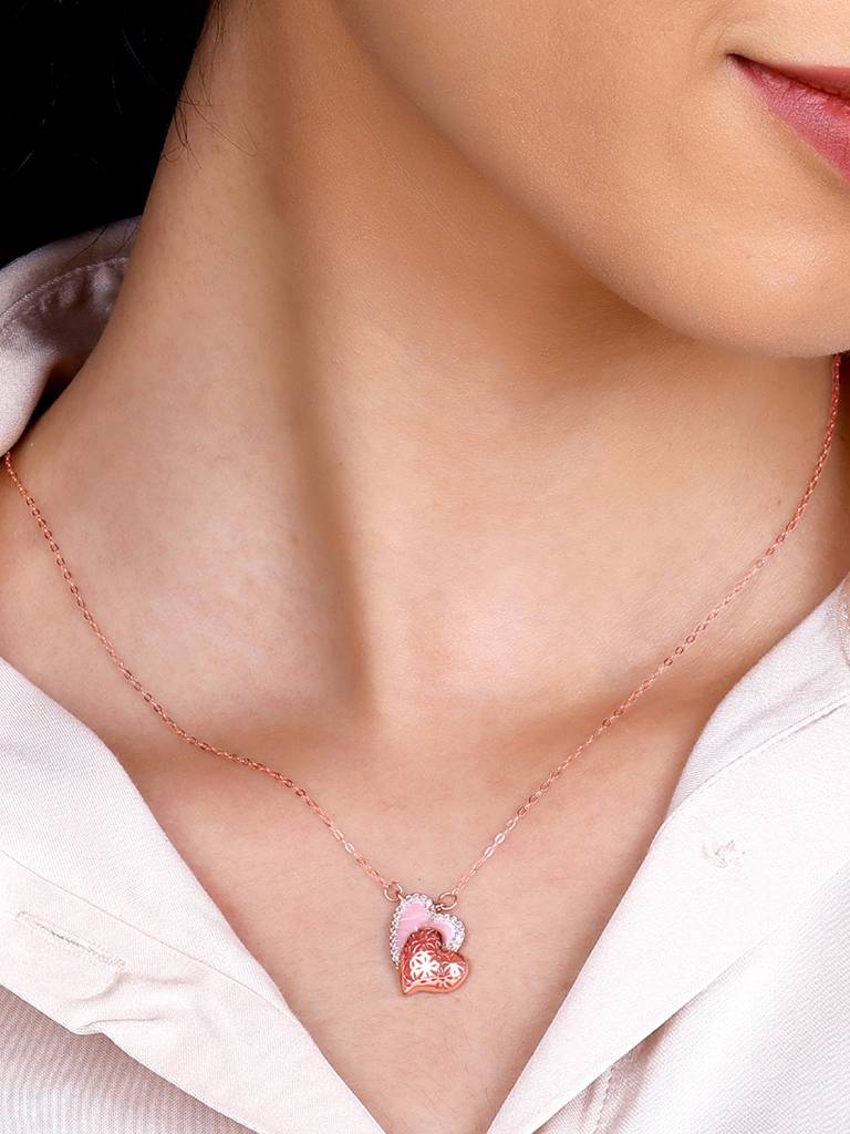 Giva 925 Sterling Silver Rose Gold Dual Heartbeat Necklace