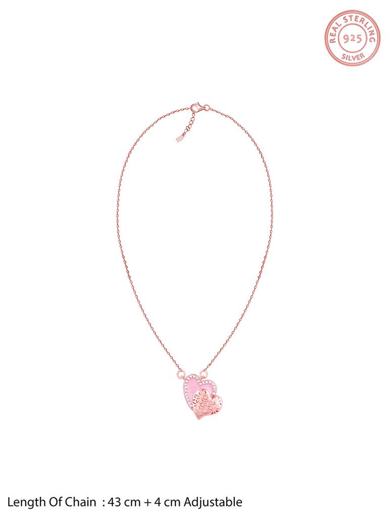 Giva 925 Sterling Silver Rose Gold Dual Heartbeat Necklace