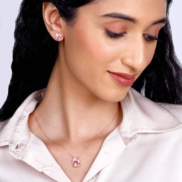 Giva 925 Sterling Silver Rose Gold Dual Heartbeat Set| Drops To Gift Women & Girls | With  : PD01925ER02061