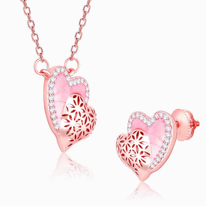 Giva 925 Sterling Silver Rose Gold Dual Heartbeat Set| Drops To Gift Women & Girls | With  : PD01925ER02061