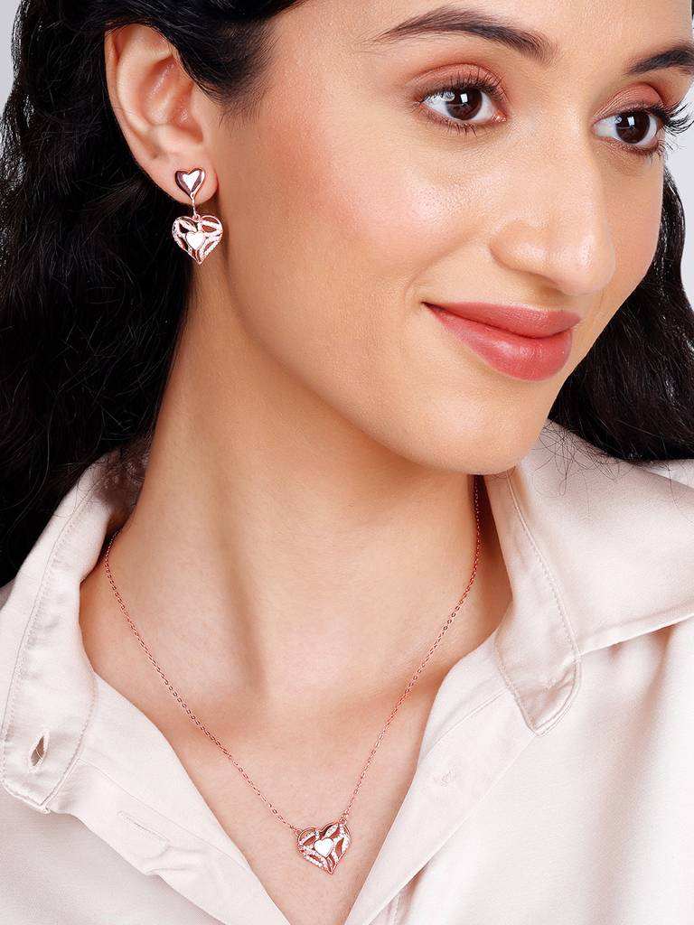 Giva 925 Sterling Silver Rose Gold Tender Heartbeat Set