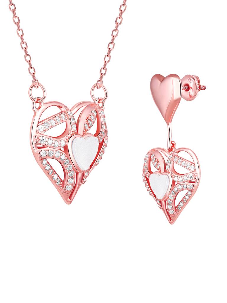Giva 925 Sterling Silver Rose Gold Tender Heartbeat Set