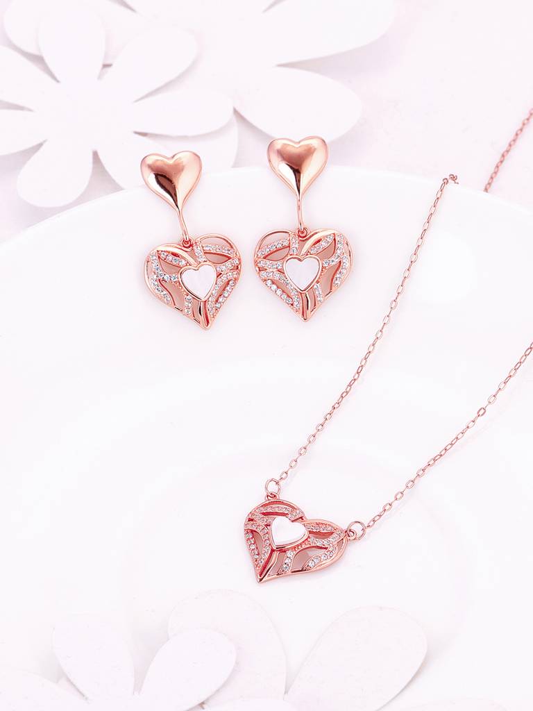 Giva 925 Sterling Silver Rose Gold Tender Heartbeat Set