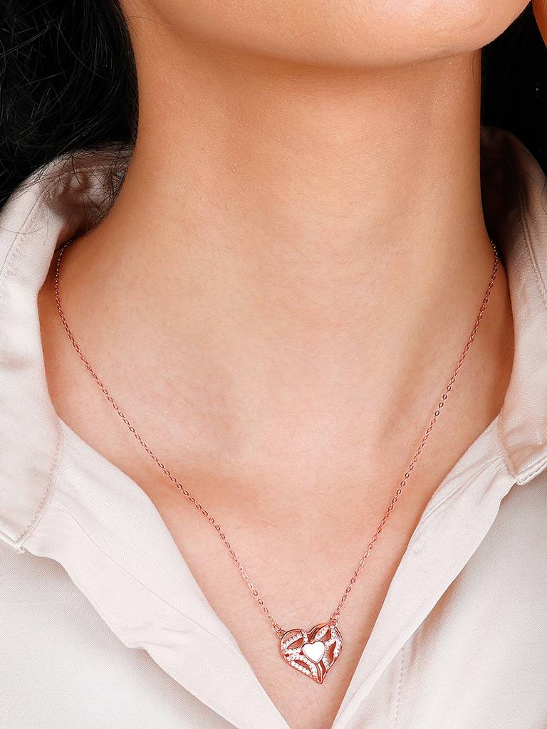Giva 925 Sterling Silver Rose Gold Tender Heartbeat Necklace