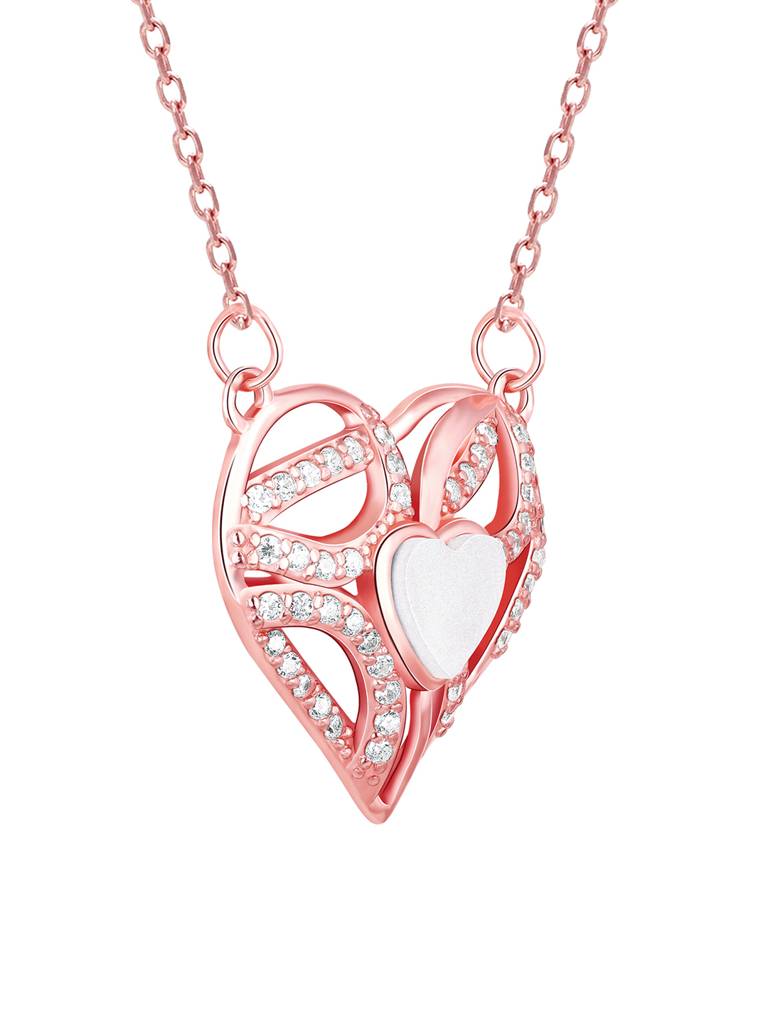 Giva 925 Sterling Silver Rose Gold Tender Heartbeat Necklace