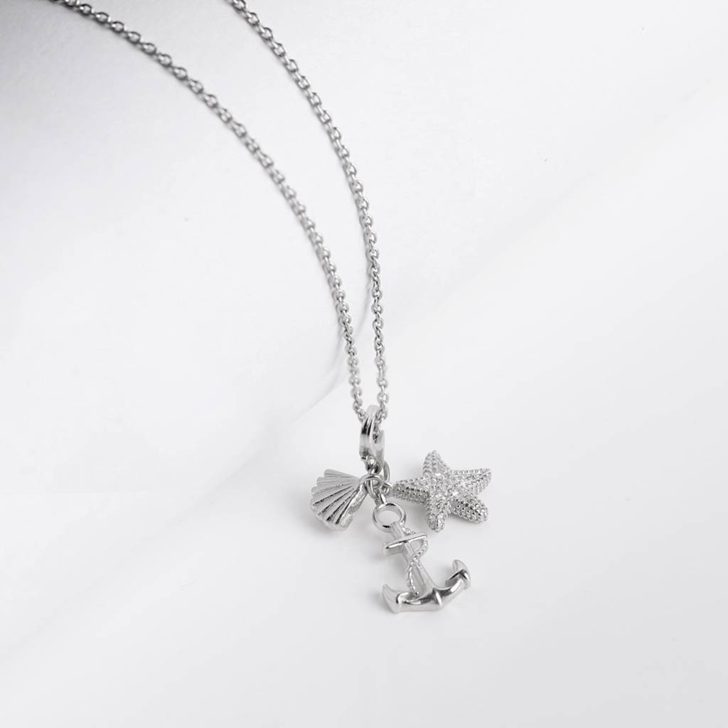Silver Ocean Charm Pendant With Link Chain : PD0192