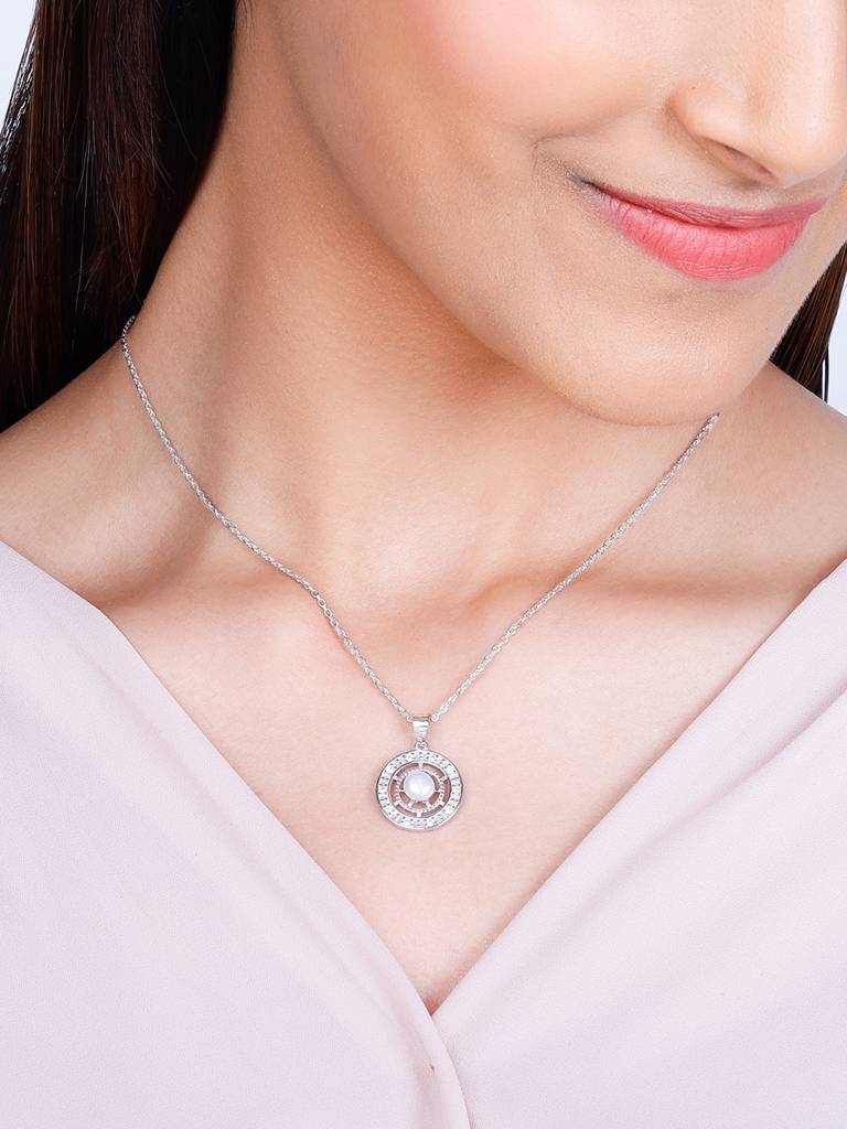 GIVA 925 Sterling Silver Pearl Concentric Pendant with Link Chain