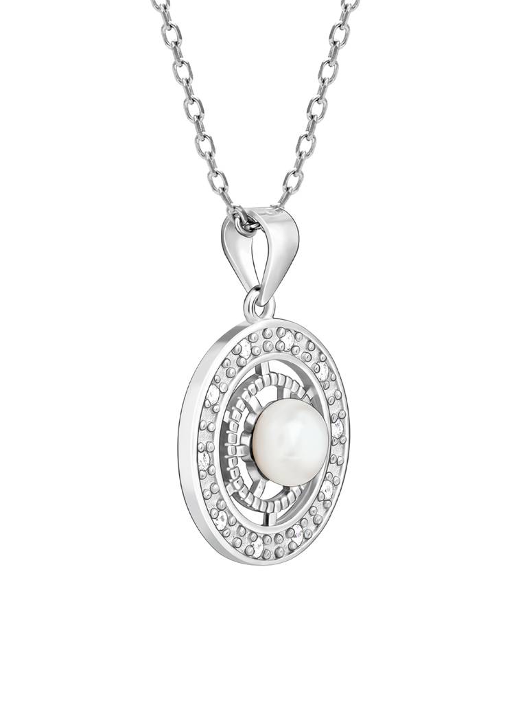 GIVA 925 Sterling Silver Pearl Concentric Pendant with Link Chain