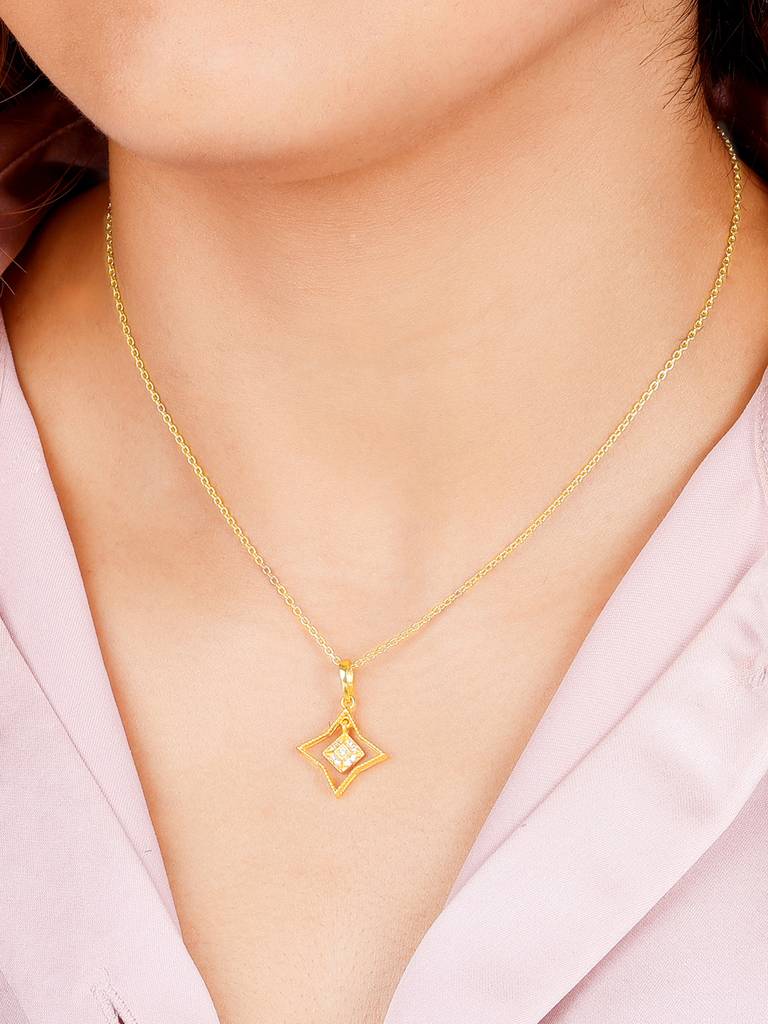 Giva 925 Sterling Silver Golden Mystic Star Signature Pendant With Link Chain
