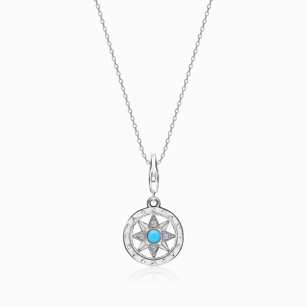 Silver Turquoise Compass Pendant With Link Chain : PD0193