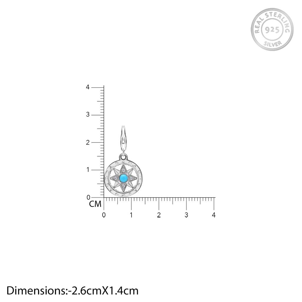 Silver Turquoise Compass Pendant With Link Chain : PD0193